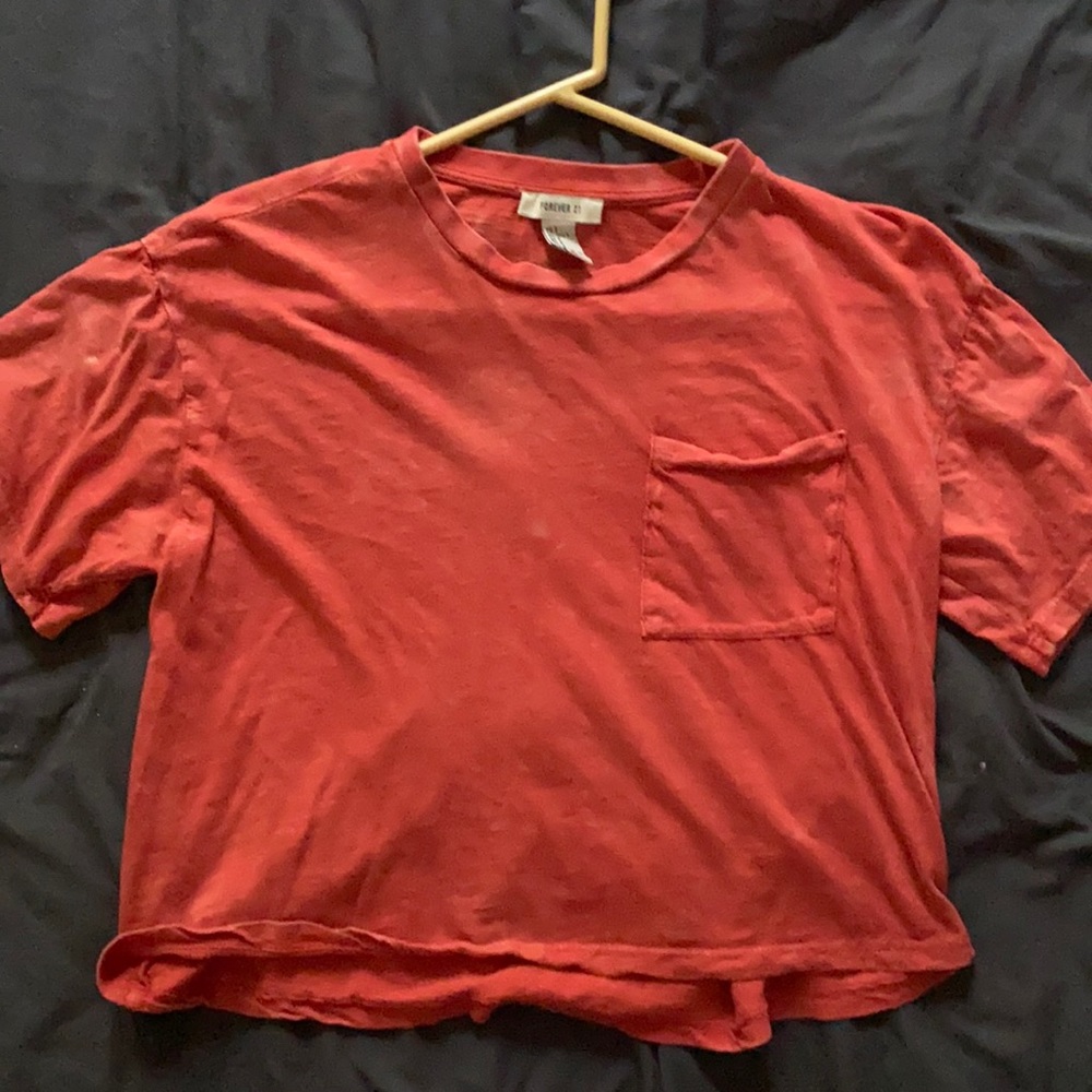 red distressed crop top